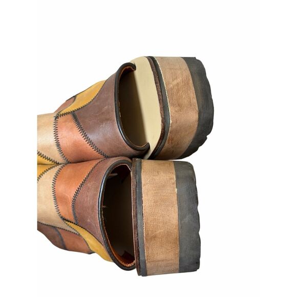 Steve Madden Ember Patchwork Platform Leather Sandals Mules 70s Y2K Wooden Chunk - Picture 10 of 12